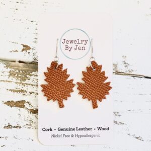 Leaf Earrings: Brown Saffiano