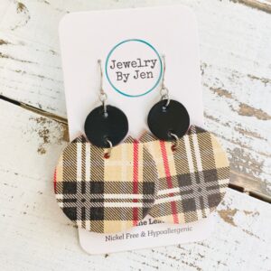 Luna Earrings: Cream/Black/Red Plaid