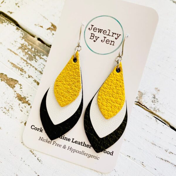 Skinny Teardrop Earrings: Metallic Yellow/White/Black