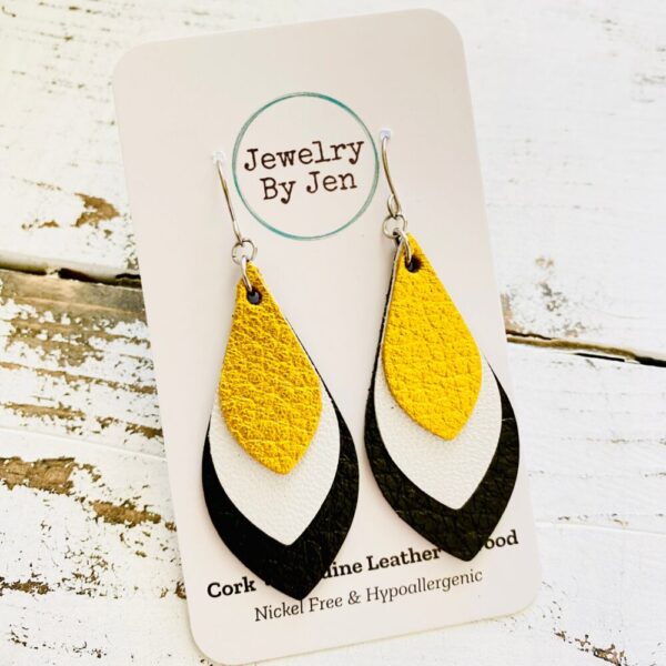 Skinny Teardrop Earrings: Metallic Yellow/White/Black