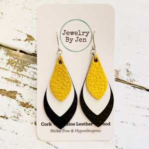 Skinny Teardrop Earrings: Metallic Yellow/White/Black