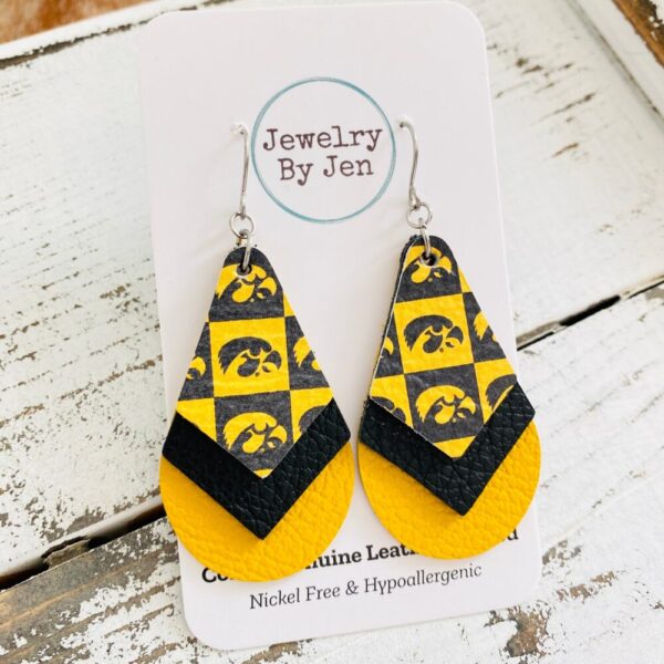 Triple Stacked Teardrop Earrings: Iowa Hawkeyes