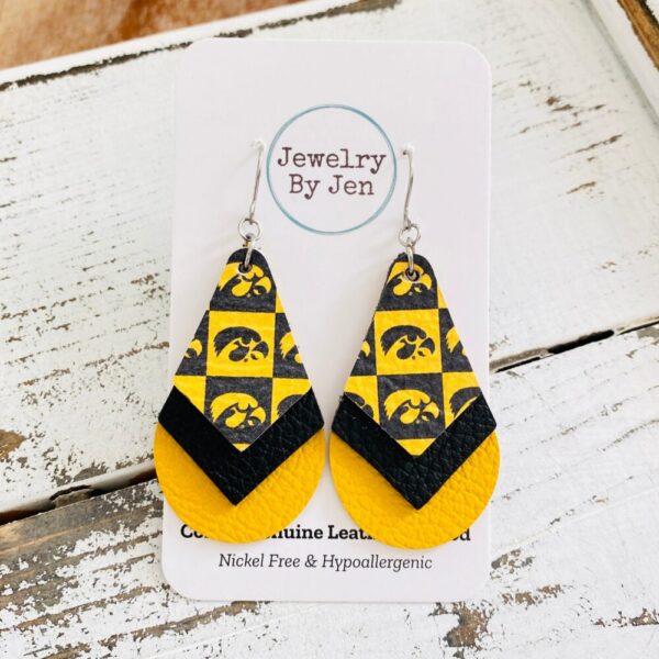 Triple Stacked Teardrop Earrings: Iowa Hawkeyes