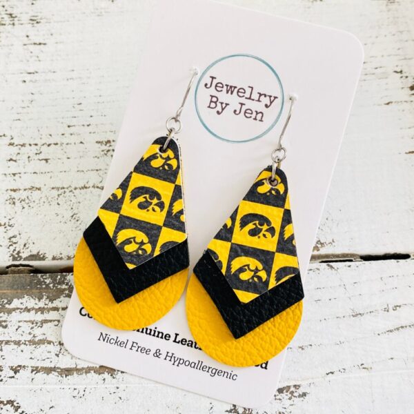 Triple Stacked Teardrop Earrings: Iowa Hawkeyes