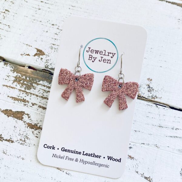 Bow Earrings: Fine Pink Glitter