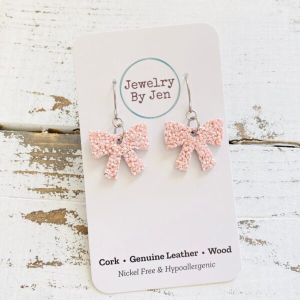 Bow Earrings: Pink Glitter