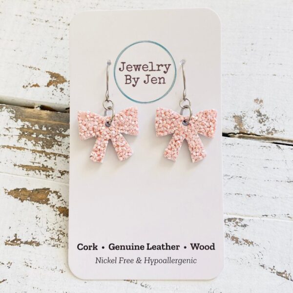 Bow Earrings: Pink Glitter