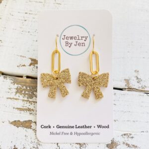 Bow Earrings: Fine Gold Glitter