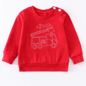 Fire Truck Embroidery Boy Top