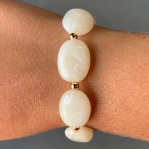 White Marble Oval Beaded Bracelet