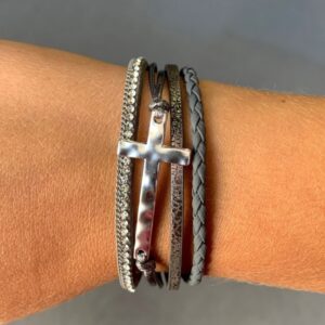 Gray Multi-Stand Cross Bracelet