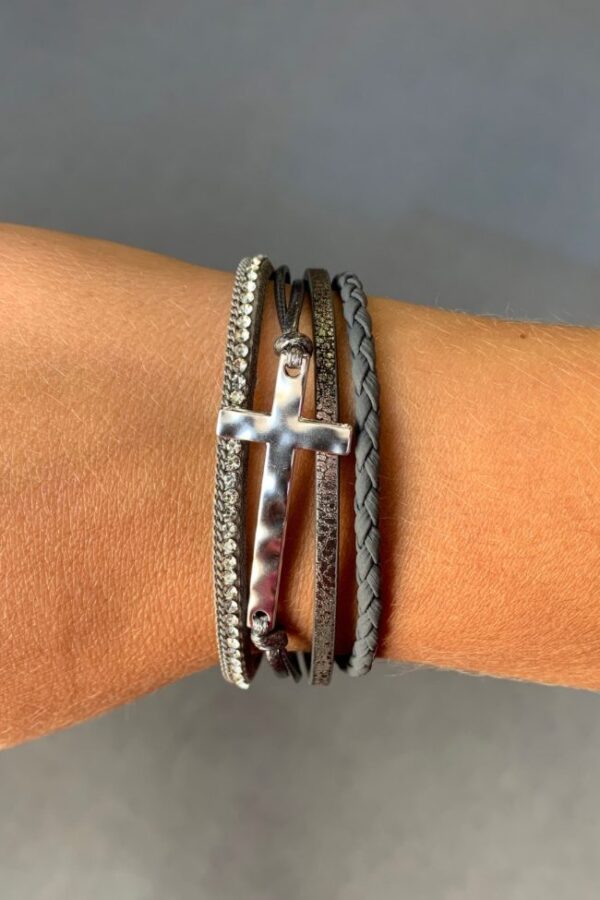 Gray Multi-Stand Cross Bracelet