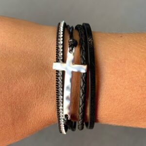 Black Multi-Stand Cross Bracelet