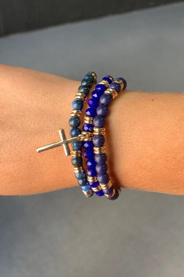 Blue Beaded Cross Bracelet Set