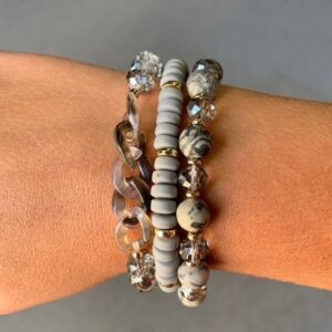 Gray and Gold Beaded Bracelet Set