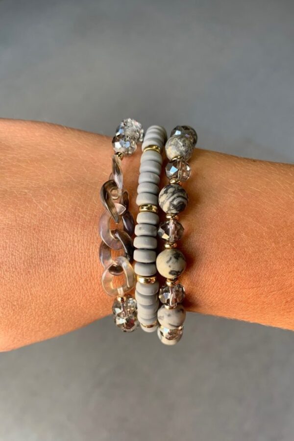 Gray and Gold Beaded Bracelet Set