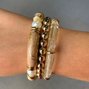 Gold and Blush Beaded Bracelet Set