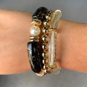 Black and Gold Beaded Bracelet Set