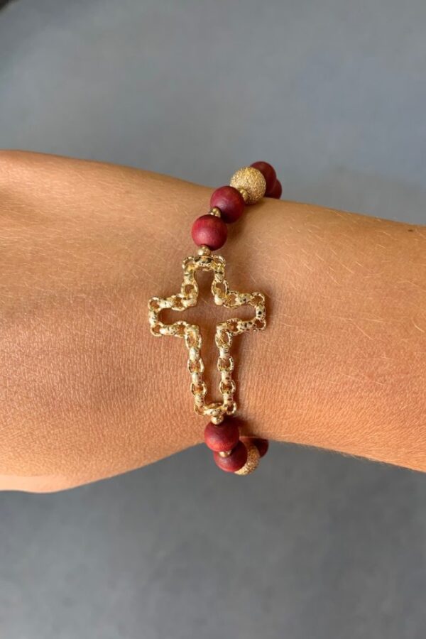 Red Beaded Cross Bracelet