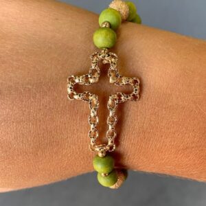 Green Beaded Cross Bracelet