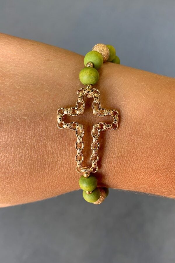 Green Beaded Cross Bracelet