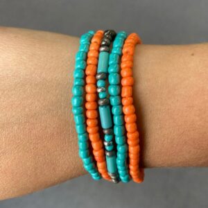 Turquoise and Orange Bracelet Set