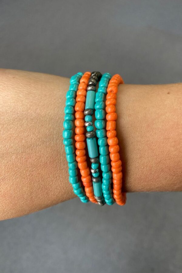 Turquoise and Orange Bracelet Set