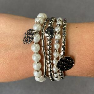 Silver and Pearl Bracelet Set