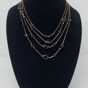 Black and Gold Layered Necklace and Earring Set