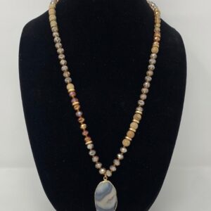 Gemstone Beaded Necklace with Agate Pendant