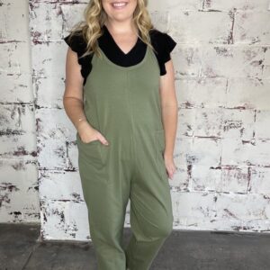 Spaghetti Strap Knit Jumpsuit – Olive