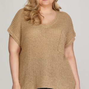 Sonia Taupe Loose Knit Curvy Sweater