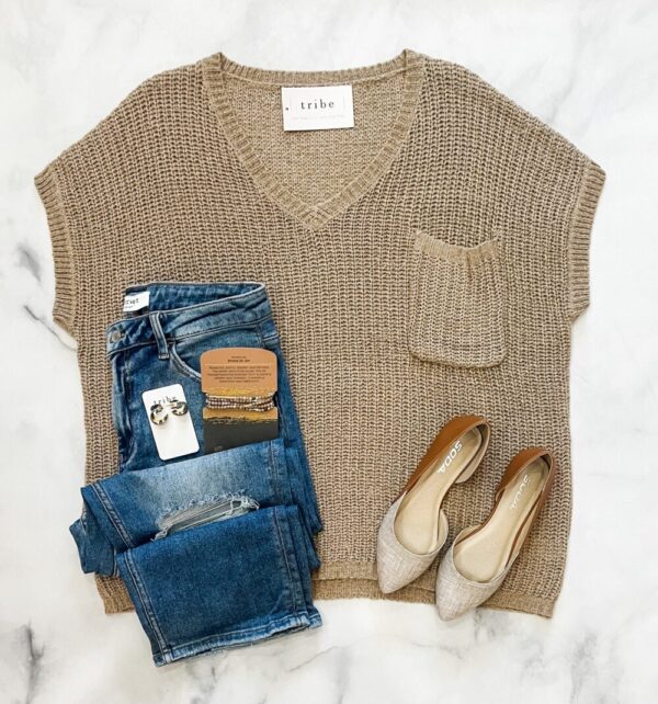 Sonia Taupe Loose Knit Curvy Sweater