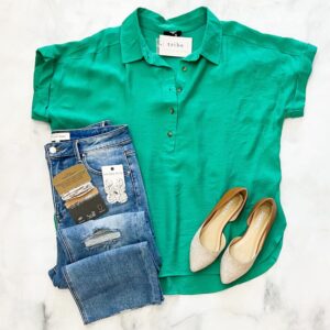 Noel Kelly Green Button Down Woven Top