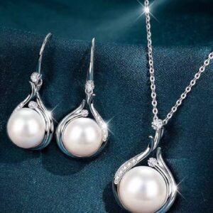 16″ Pearl and Rhinestone Necklace and Earring Set