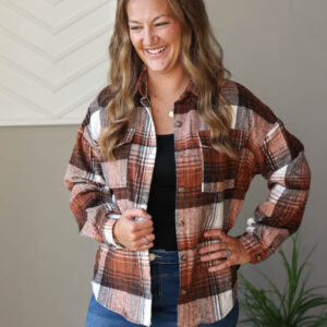 Brown Plaid Shacket Top