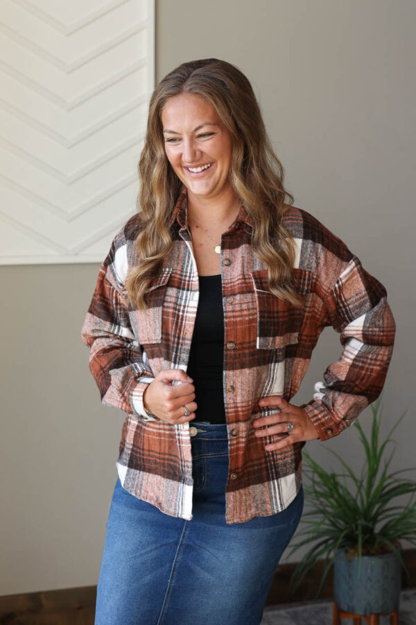 Brown Plaid Shacket Top