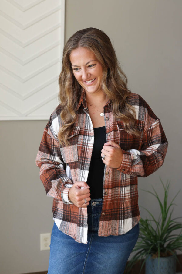 Brown Plaid Shacket Top