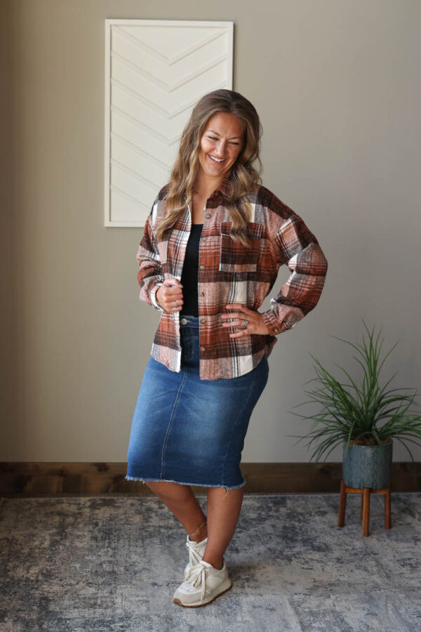 Brown Plaid Shacket Top