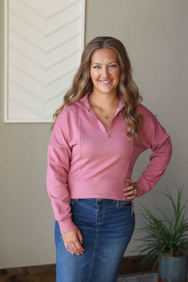 Rose Zippered Neck Sweatshirt