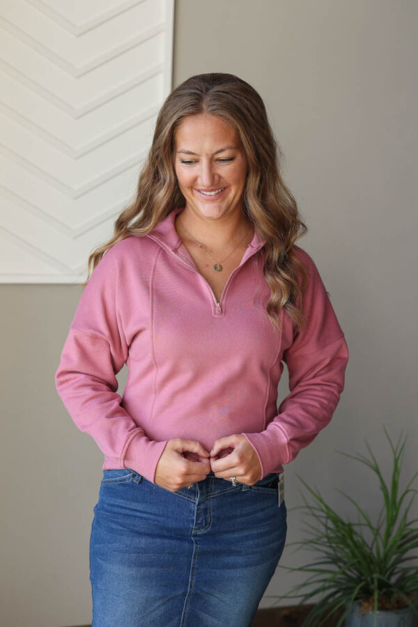 Rose Zippered Neck Sweatshirt