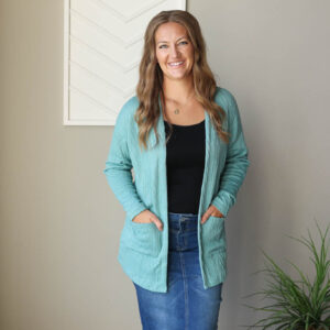 Blue Green Textured Open Front Cardigan