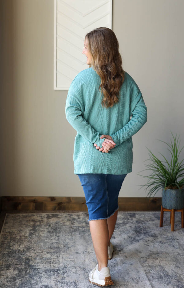 Blue Green Textured Open Front Cardigan