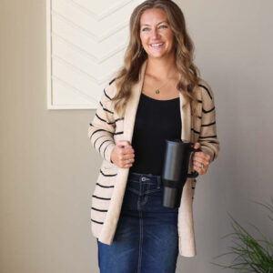 Black Stripe Cardigan With Pockets