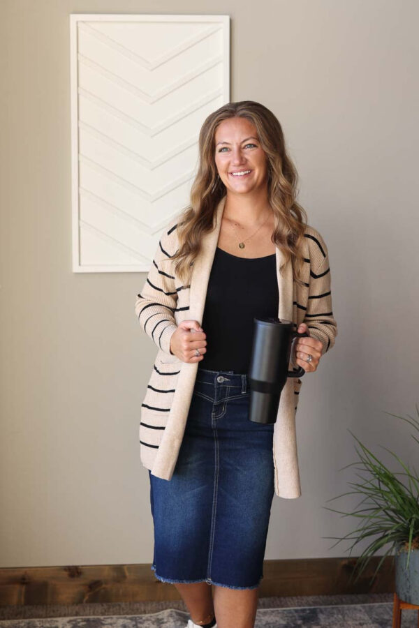 Black Stripe Cardigan With Pockets