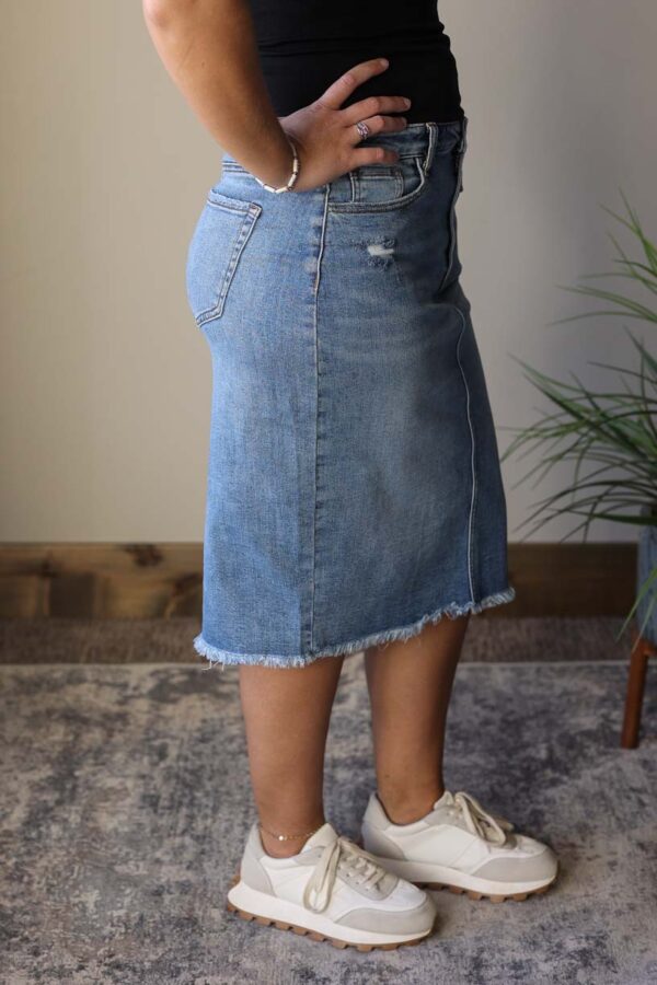 Charli Distressed Knee Length Denim Skirt