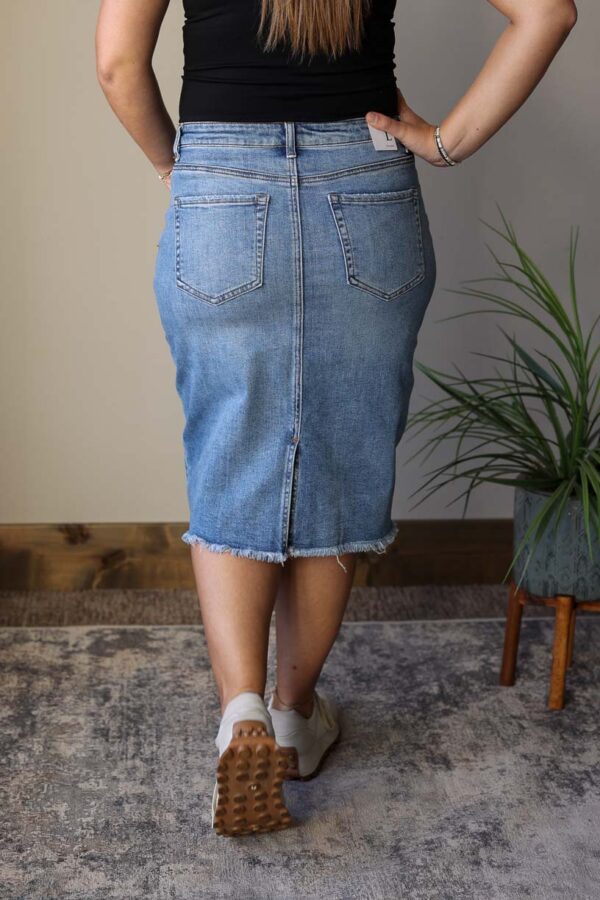 Charli Distressed Knee Length Denim Skirt