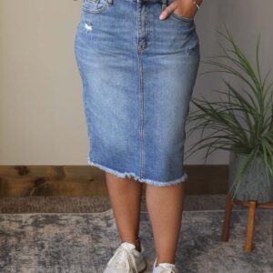 Charli Distressed Knee Length Denim Skirt