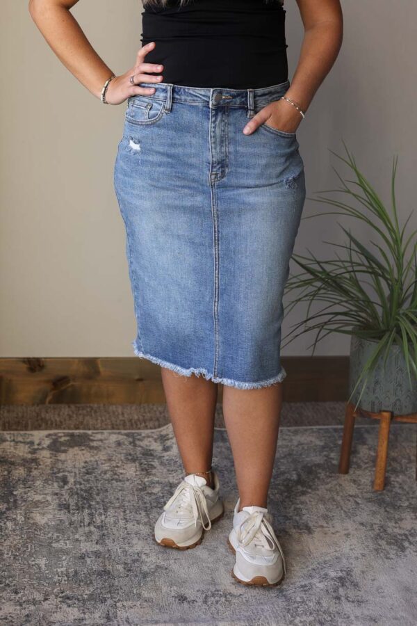 Charli Distressed Knee Length Denim Skirt