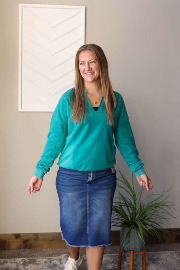 Dark Teal Notched Sweatshirt • S-2XL PLUS